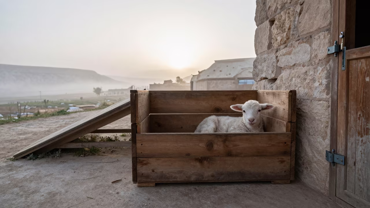 Silhouetted Lamb in Cappadocia Stockyard Ramp in at a stockyard loading ramp in Cappadocia