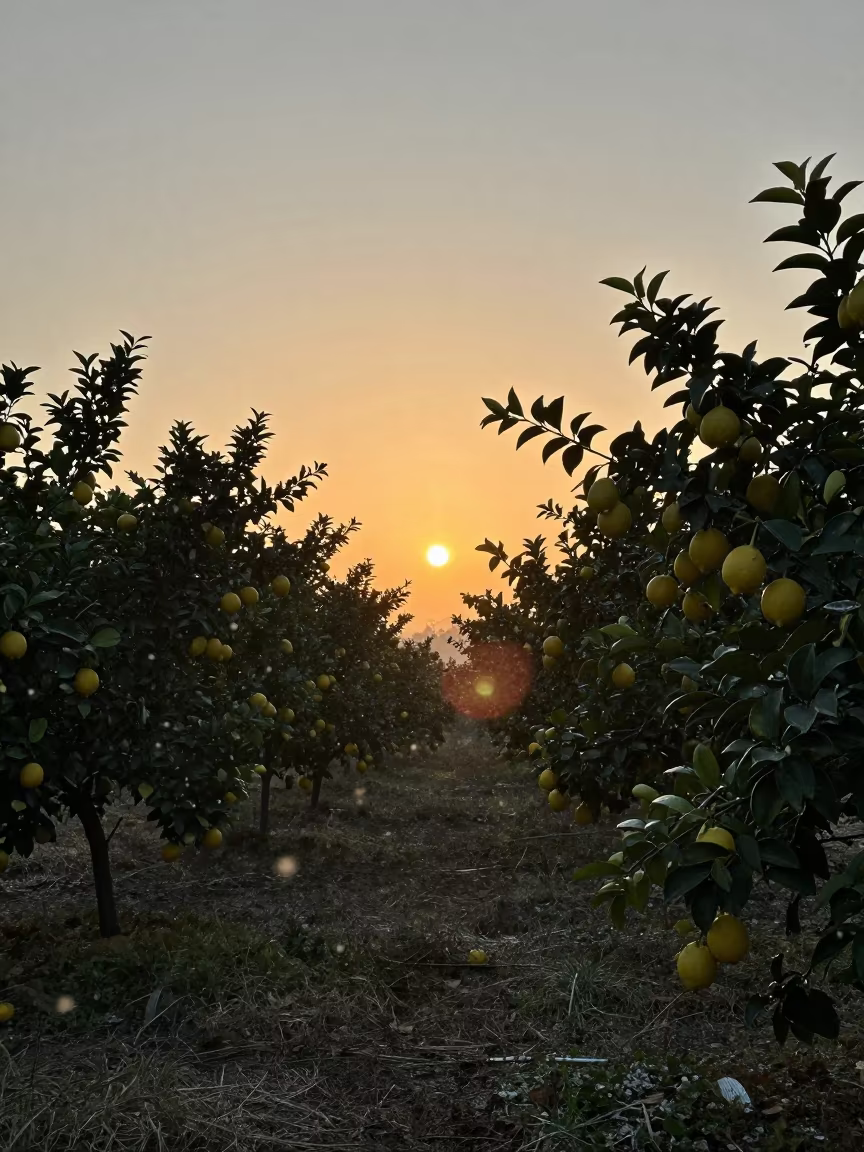 Silhouetted Lemon Grove in Golden Hour Light in near Rohtak