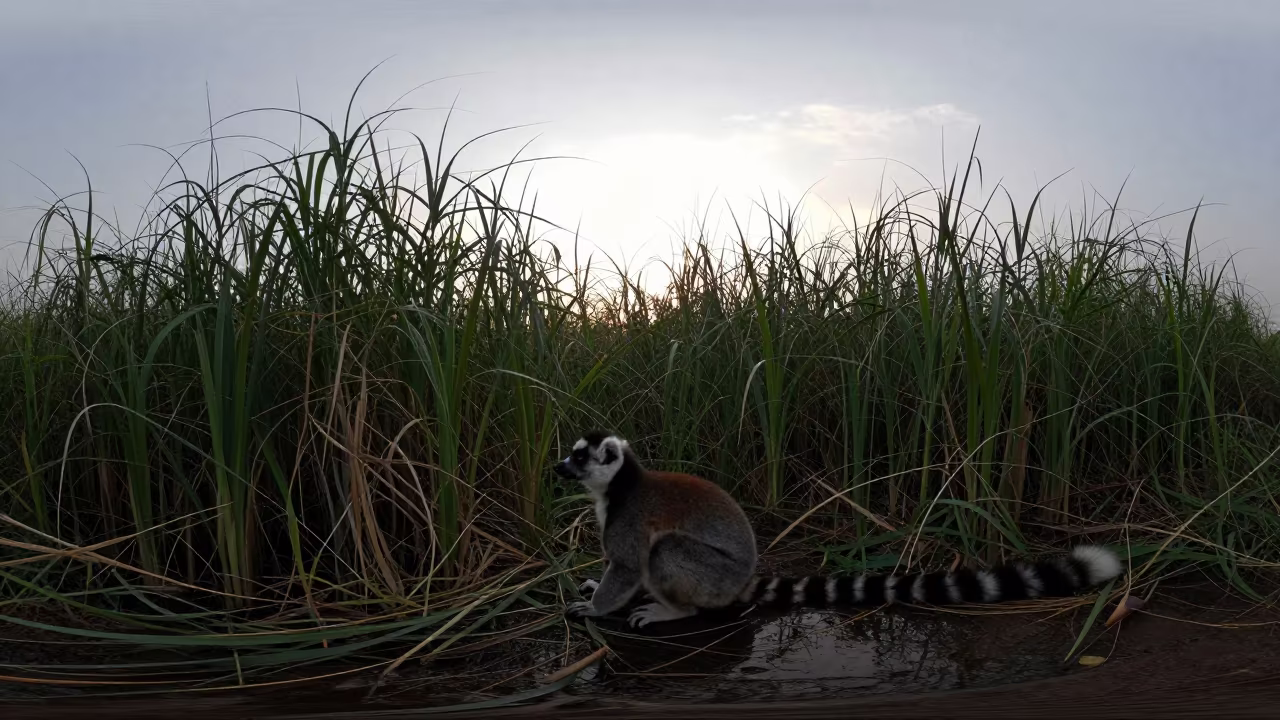 Silhouetted Lemur at Wet Season Reed Bed Edge in at the edge of a reed bed near Colombo
