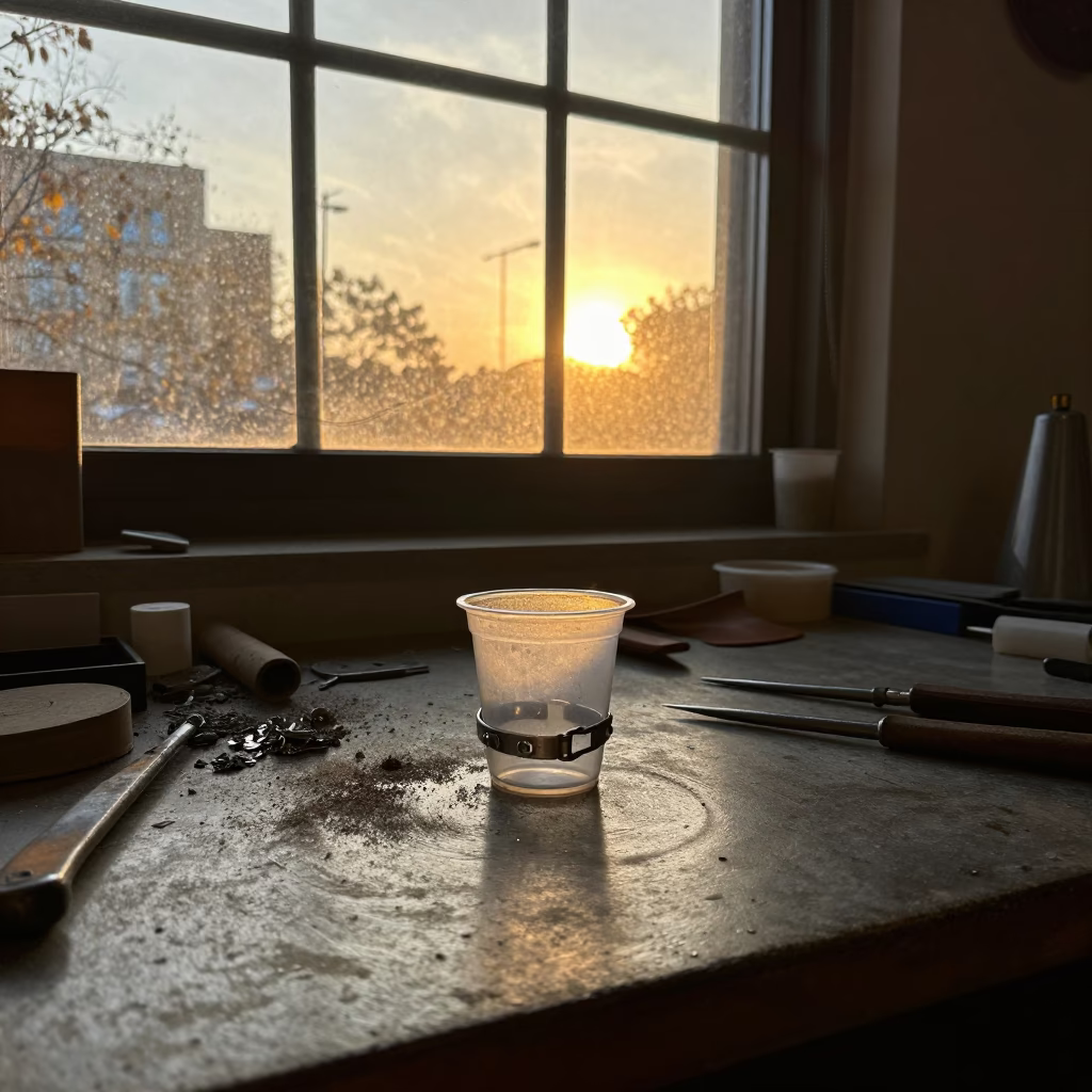 Silhouetted Locker Cup in Charlotte Goldsmith Workshop in inside a goldsmith workshop behind the market lane in Charlotte
