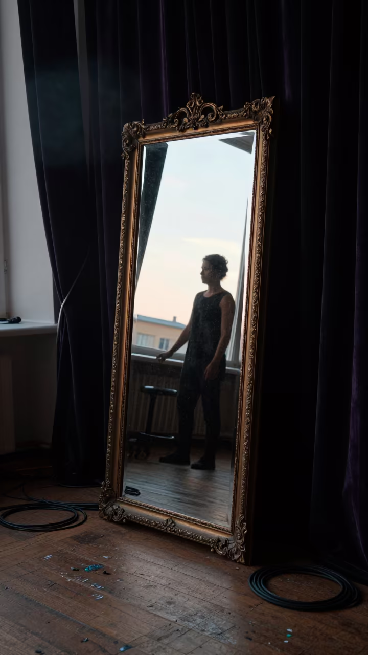 Silhouetted Makeup Mirror in St Petersburg Rehearsal Room in in a rehearsal room in St Petersburg