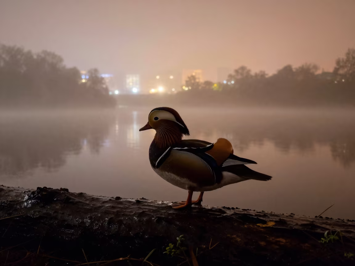 Silhouetted Mandarin Duck in Monsoon Mist in along a game trail in Tanzania