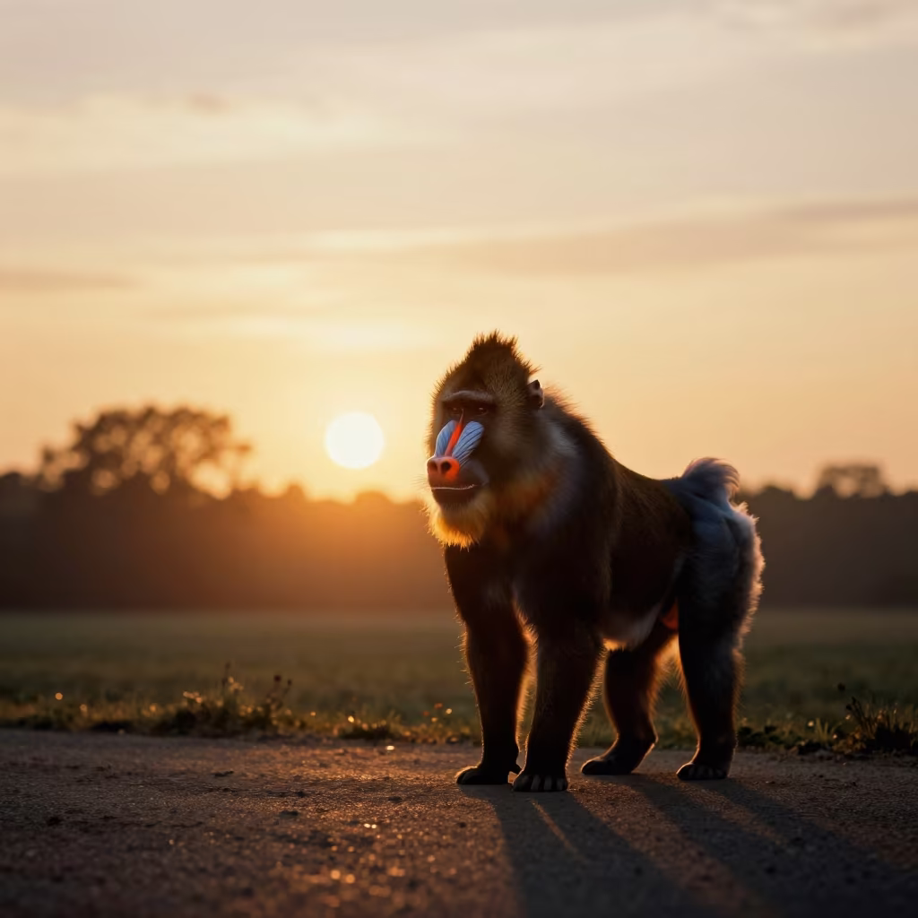 Silhouetted Mandrill at Sunset Near Dortmund in near Dortmund