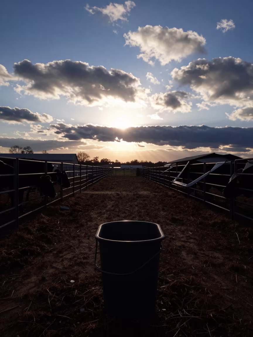 Silhouetted Milk Filter Bin at Blue Hour in inside a ranch corral in Georgia