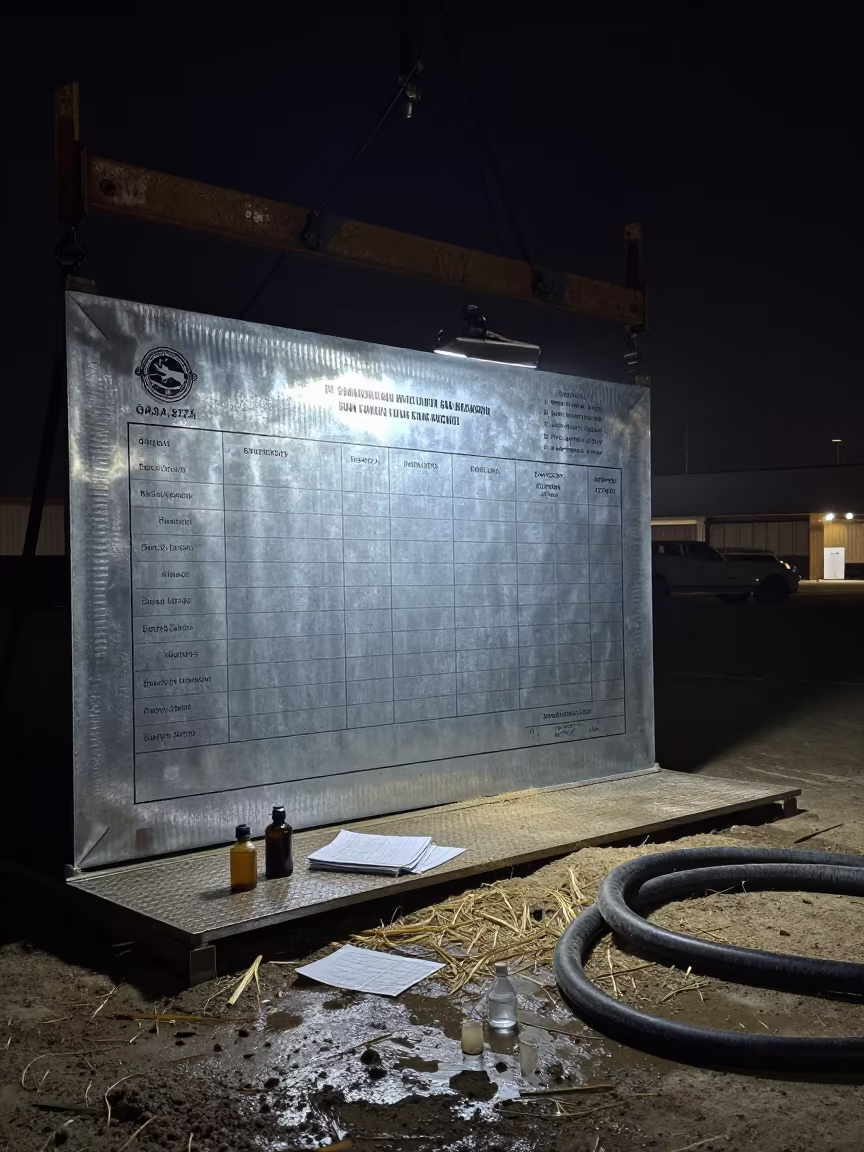 Silhouetted Mineral Board at Qatar Stockyard Ramp in at a stockyard loading ramp in Qatar