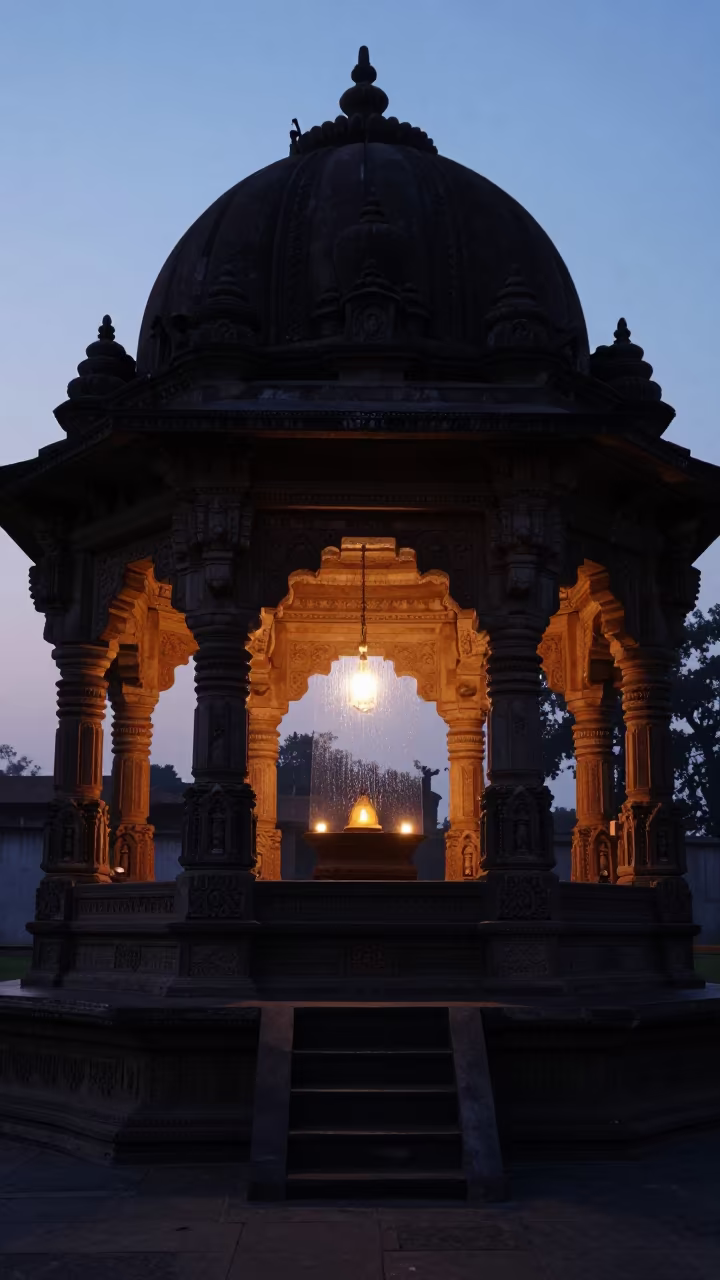 Silhouetted Monastery Nave in Morning Fog Vadodara in inside a candlelit abbey nave in Vadodara