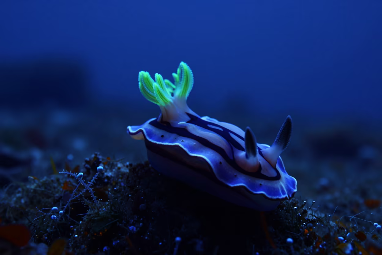Silhouetted Neon Sea Slug Lisbon Blue Hour in near Intendente, Lisbon