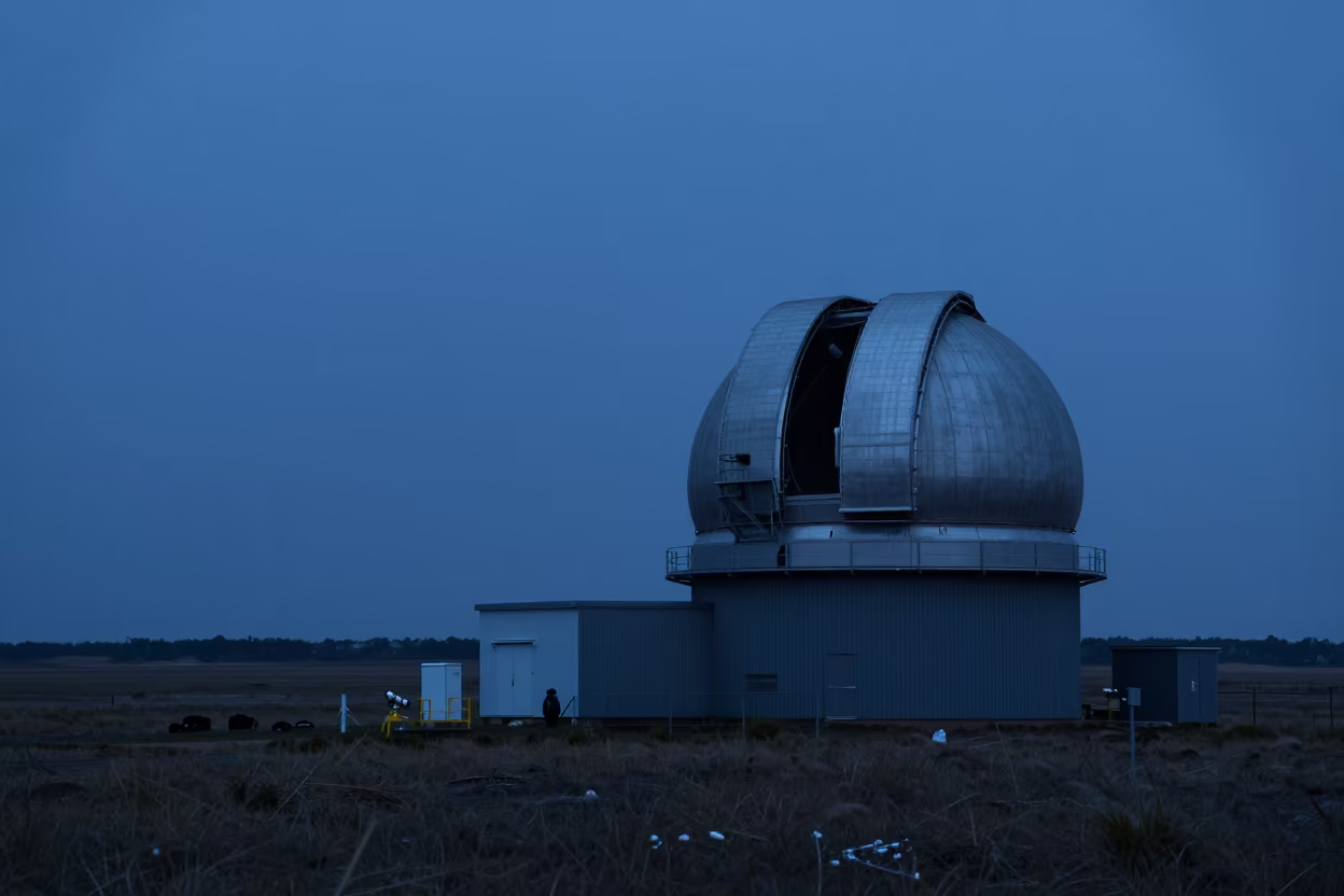 Silhouetted Observatory Dome at Twilight in Pampas in at a remote field station in the Pampas