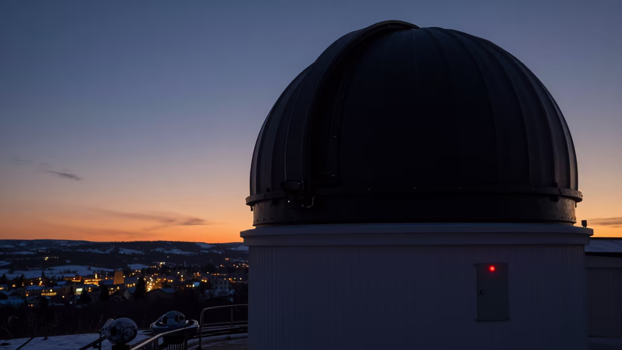 Silhouetted Observatory Dome at Winter Twilight Jordan in beside a tidal survey transect in Jordan