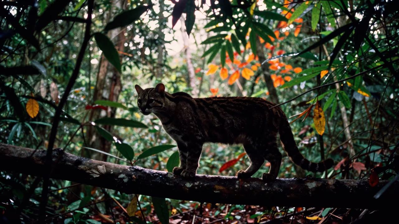 Silhouetted Ocelot in Wyoming Cloud Forest Branch in in Wyoming