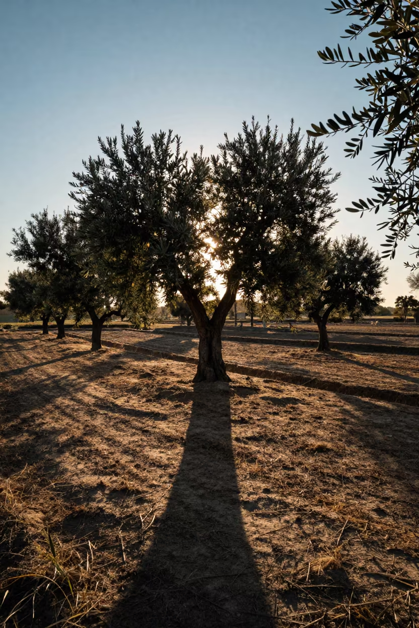 Silhouetted Olive Shadows on Florida Rice Paddies in among terraced rice paddies in Florida