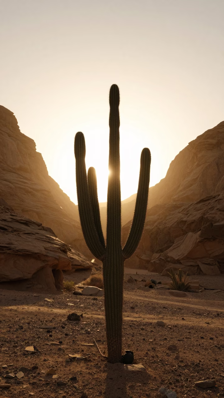 Silhouetted Organ Pipe Cactus Desert Canyon in near Riyadh
