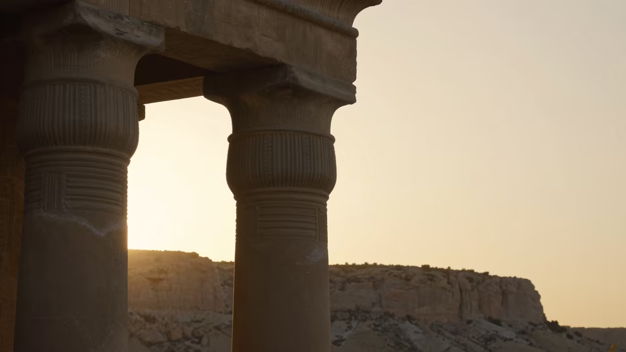 Silhouetted Papyrus Capitals on Nebraska Cliff in along a salt-sprayed cliff edge in Nebraska