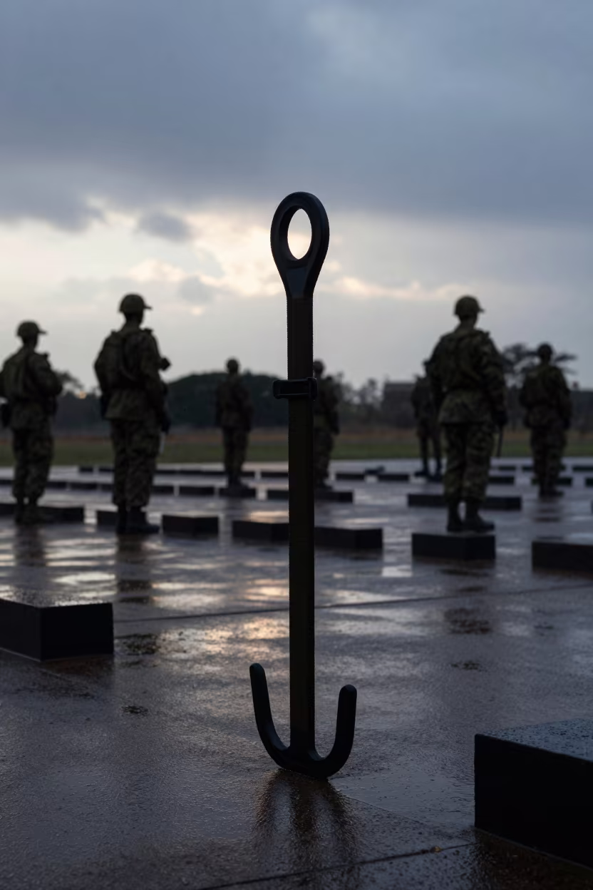 Silhouetted PT Belt Rail on Namibian Parade Ground in on a parade ground in Namibia