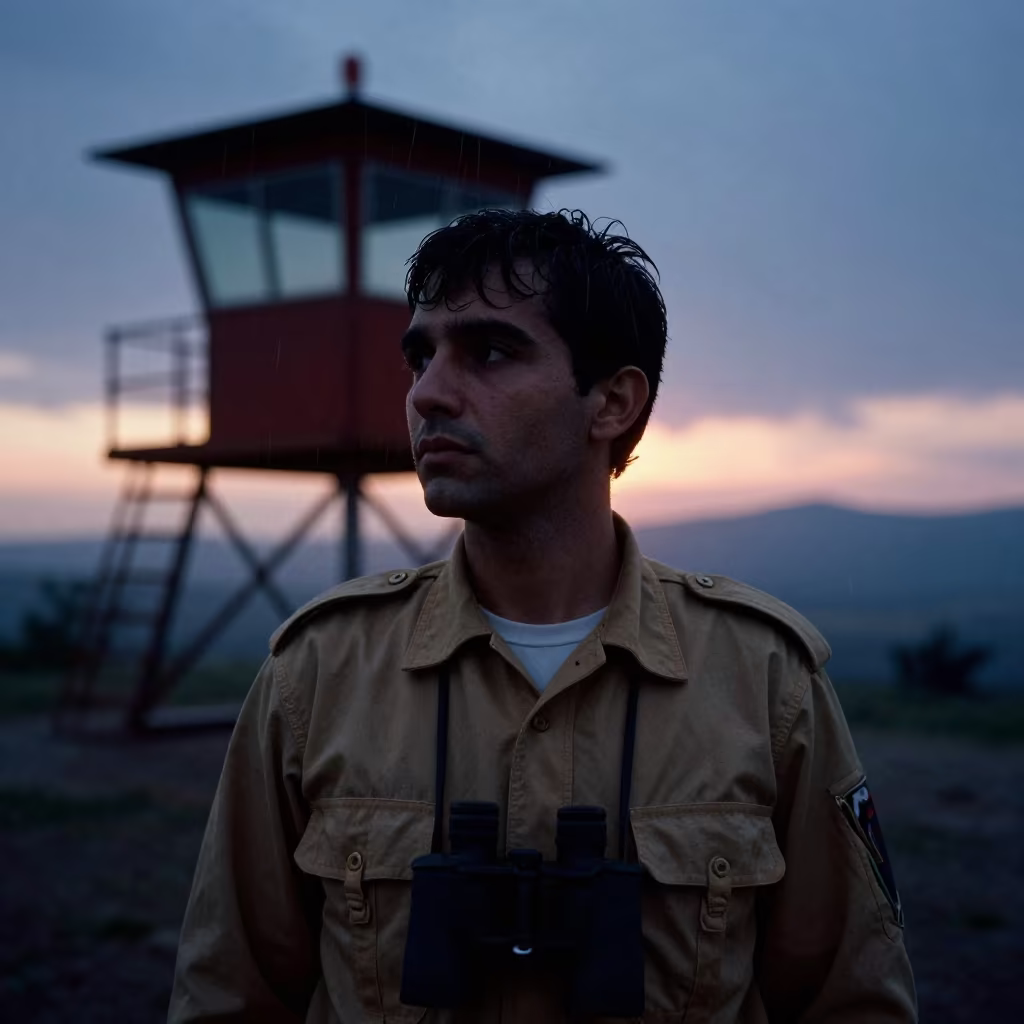 Silhouetted Ranger Amidst Spring Rain in Aydın in in Aydın