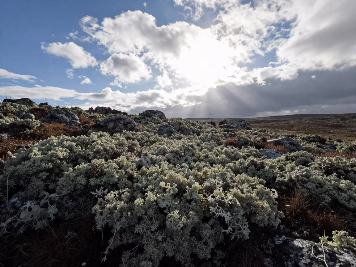 Silhouetted Reindeer Lichen on French Riviera Rocks in in the French Riviera