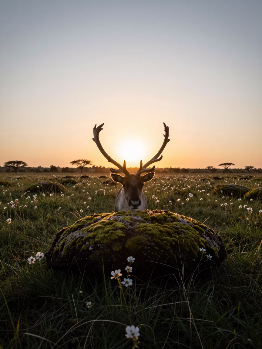 Silhouetted Reindeer Moss in Sudanese Meadow Light in in a bloom-heavy meadow near Atbarah