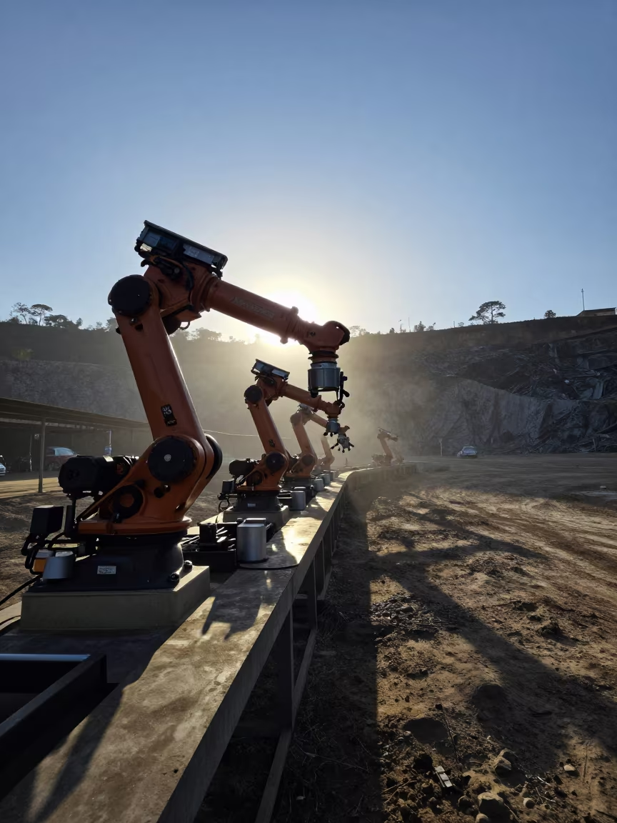 Silhouetted Robots on Nairobi Quarry Ledge in on a quarry ledge near Nairobi