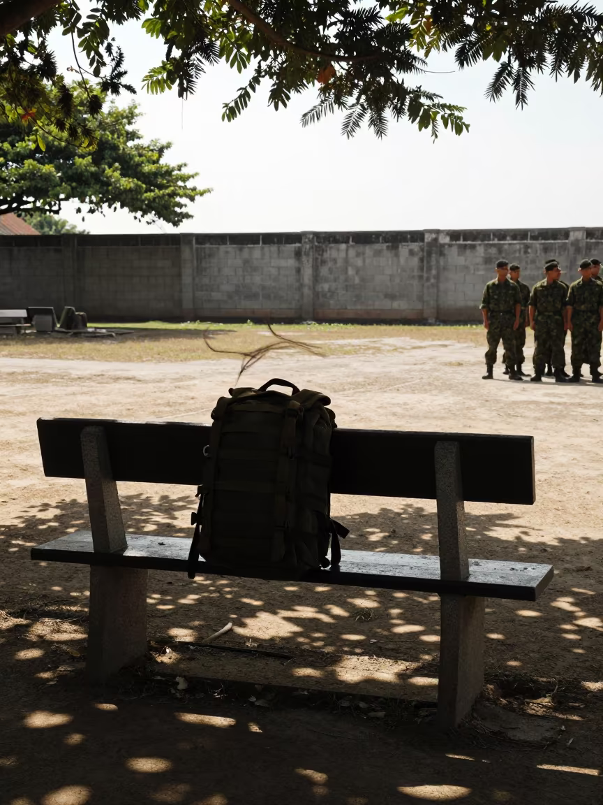 Silhouetted Rucksack Inspection Bench Philippines in on a parade ground in Philippines