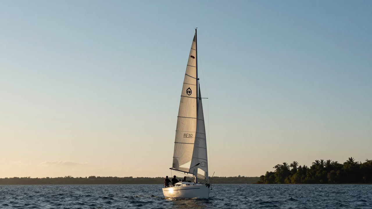 Silhouetted Sailboat on Warri Switchback Approach in along a switchback approach near Warri