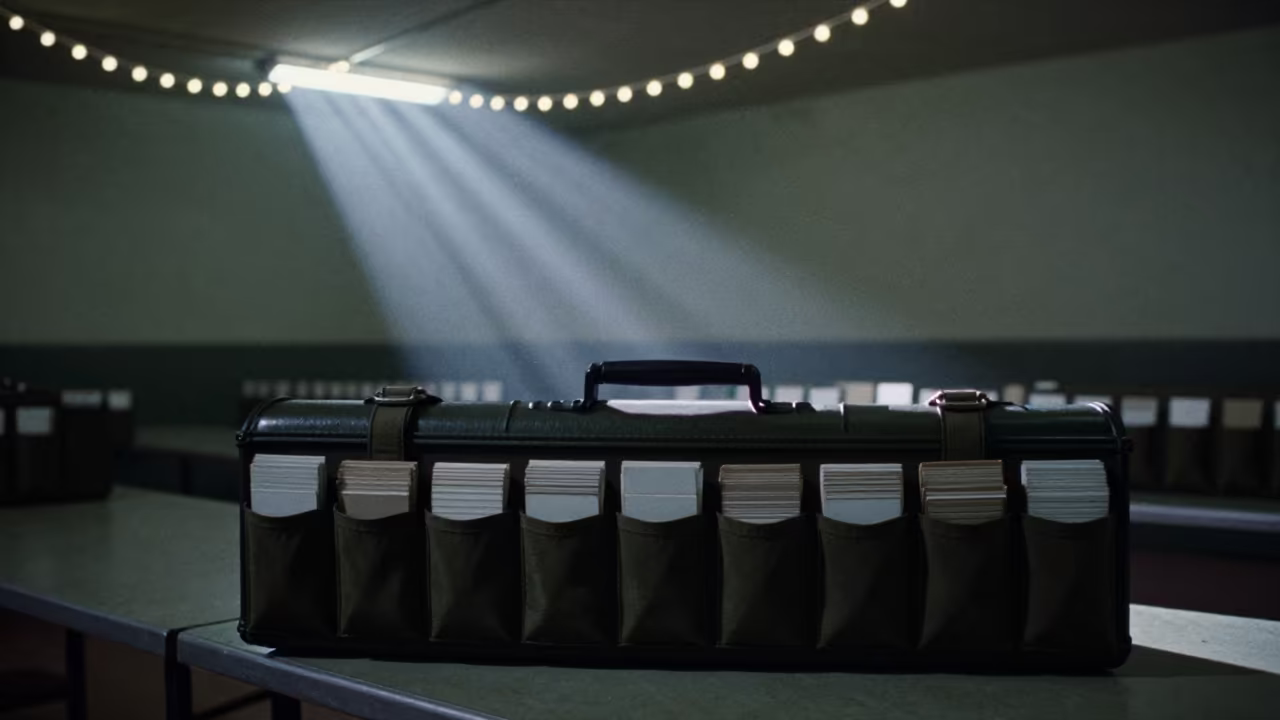 Silhouetted Sash Case Under Mess Hall Lights in in a mess hall before service in the Himalayas