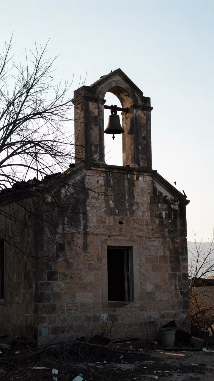 Silhouetted Schoolhouse Bell in Mardin Ruins in near Mardin