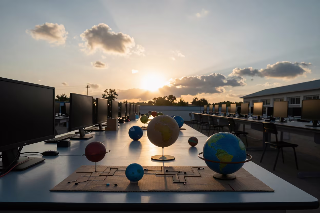 Silhouetted Science Fair Planets in Gusau Lab in in a computer lab before lessons near Gusau