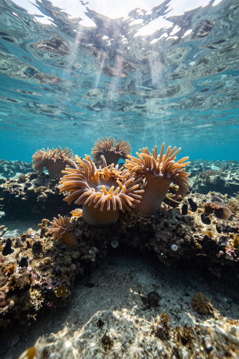 Silhouetted Sea Anemones in Australian Tide Pools in in Australia
