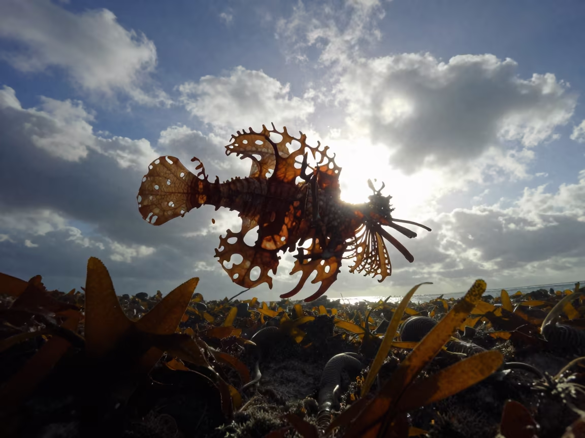 Silhouetted Sea Dragon in Senegalese Kelp at Sunset in in Senegal