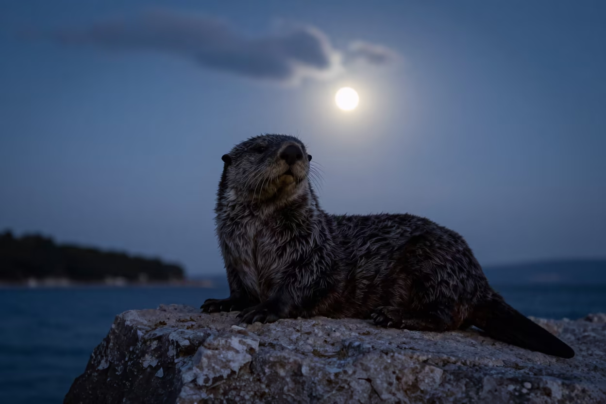 Silhouetted Sea Otter on Croatian Rock at Dawn in in Croatia