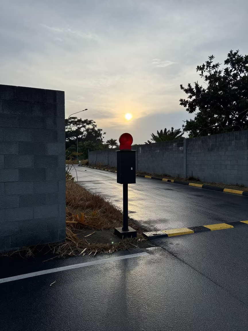 Silhouetted Signal Flare Cabinet at Philippines Checkpoint in at a checkpoint lane in Philippines