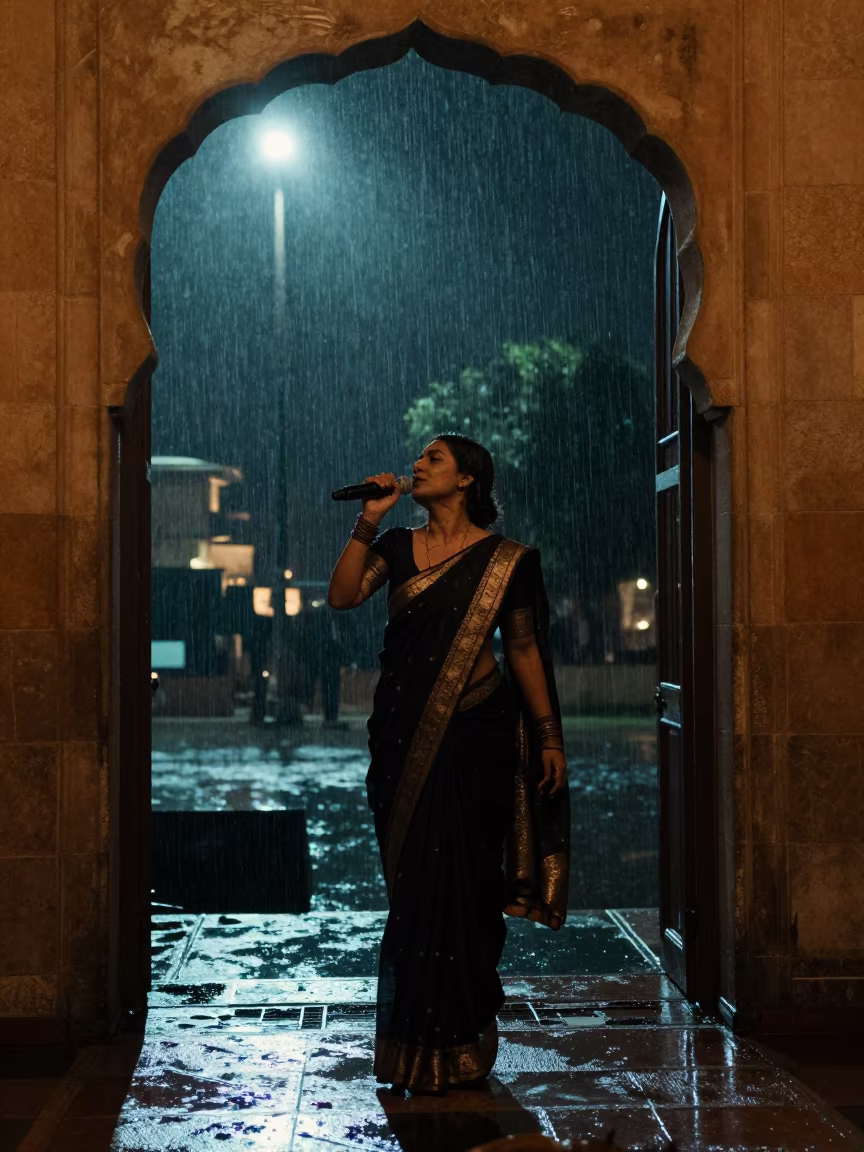 Silhouetted Singer Udaipur Concert Hall Night in in a concert hall in Udaipur