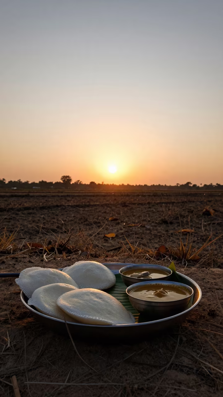 Silhouetted South Indian Tiffin Carrier at Sunset in near open fields near Haikou