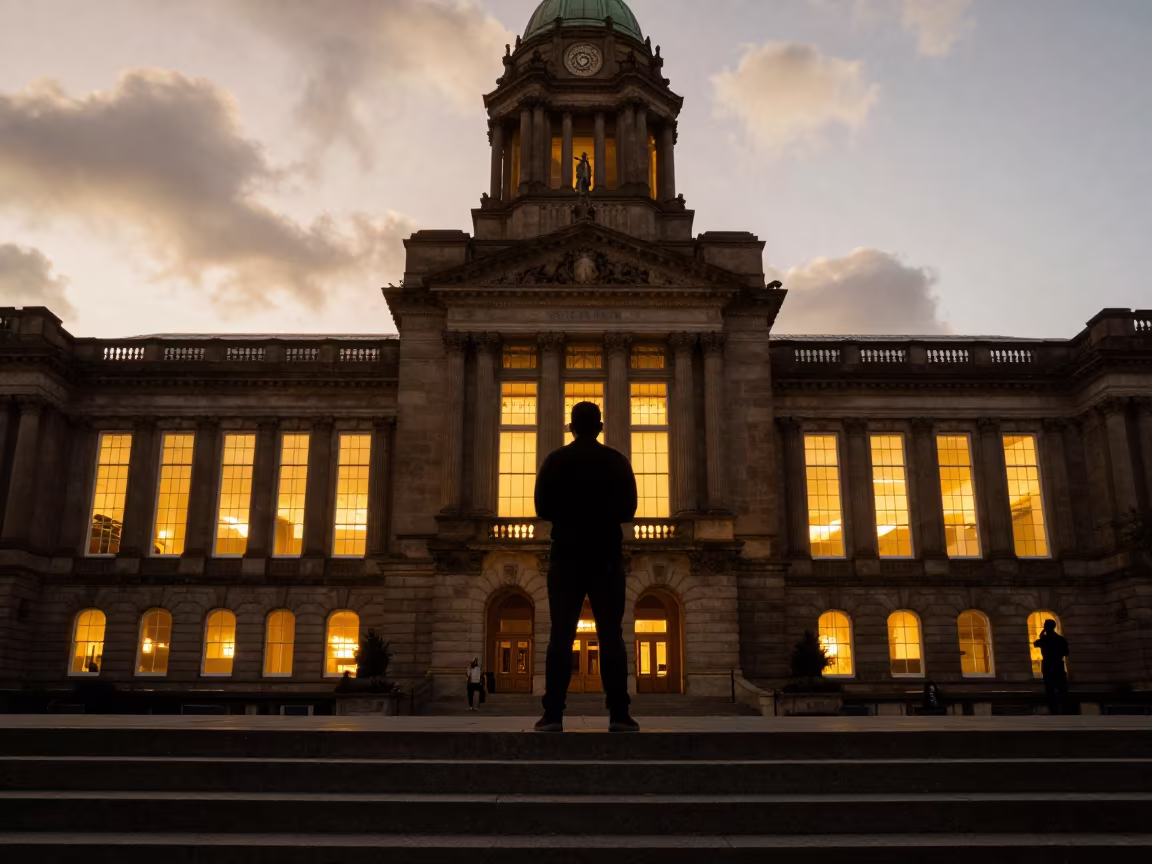 Silhouetted Speaker on Gold Coast Steps in on the steps of city hall in Gold Coast