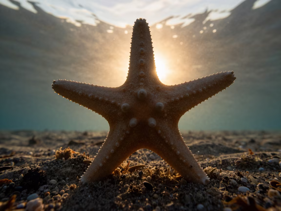 Silhouetted Starfish Tube Feet Sunset Naples in near Sanita, Naples
