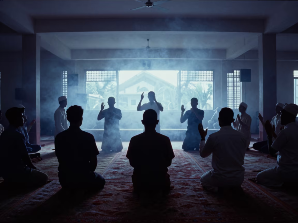 Silhouetted Sufi Musicians in Kota Kinabalu Rehearsal in in a rehearsal room in Kota Kinabalu