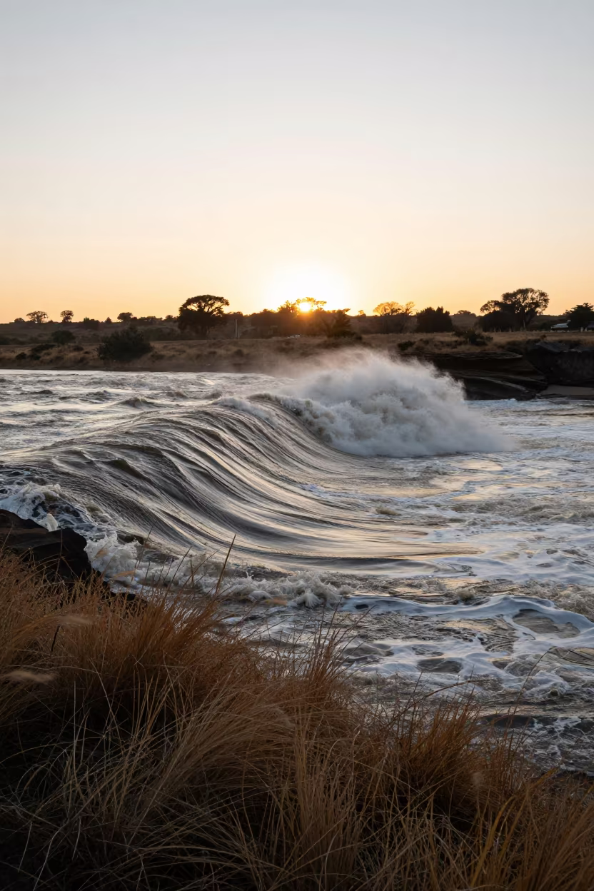 Silhouetted Tidal Bore at Pretoria Golden Hour in near Pretoria