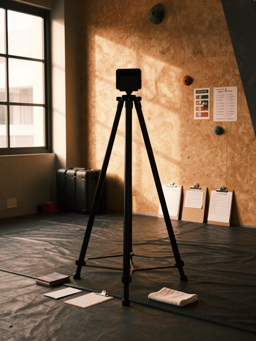 Silhouetted Timing Gate Case in Singapore Climbing Gym in inside a climbing gym warmup zone near Little India, Singapore