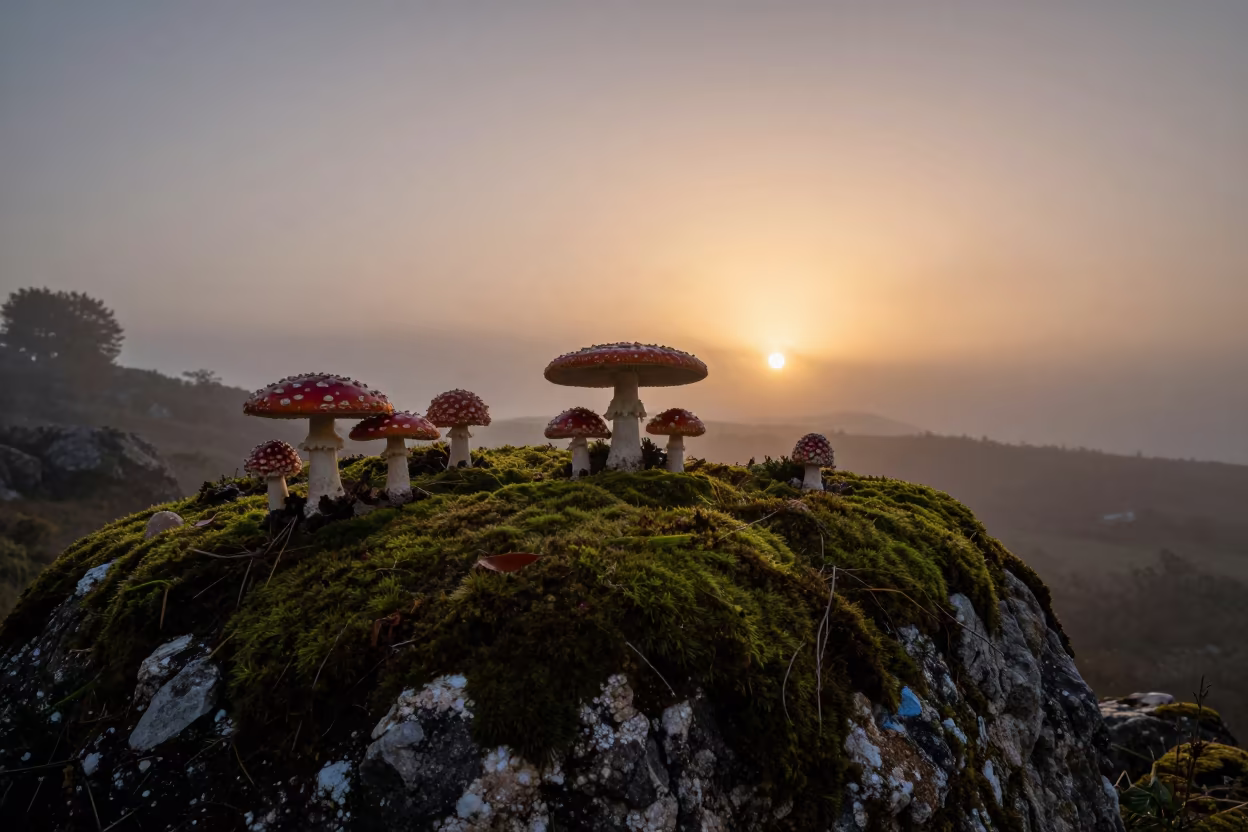 Silhouetted Toadstools Before Sunrise in Cyprus in in Cyprus