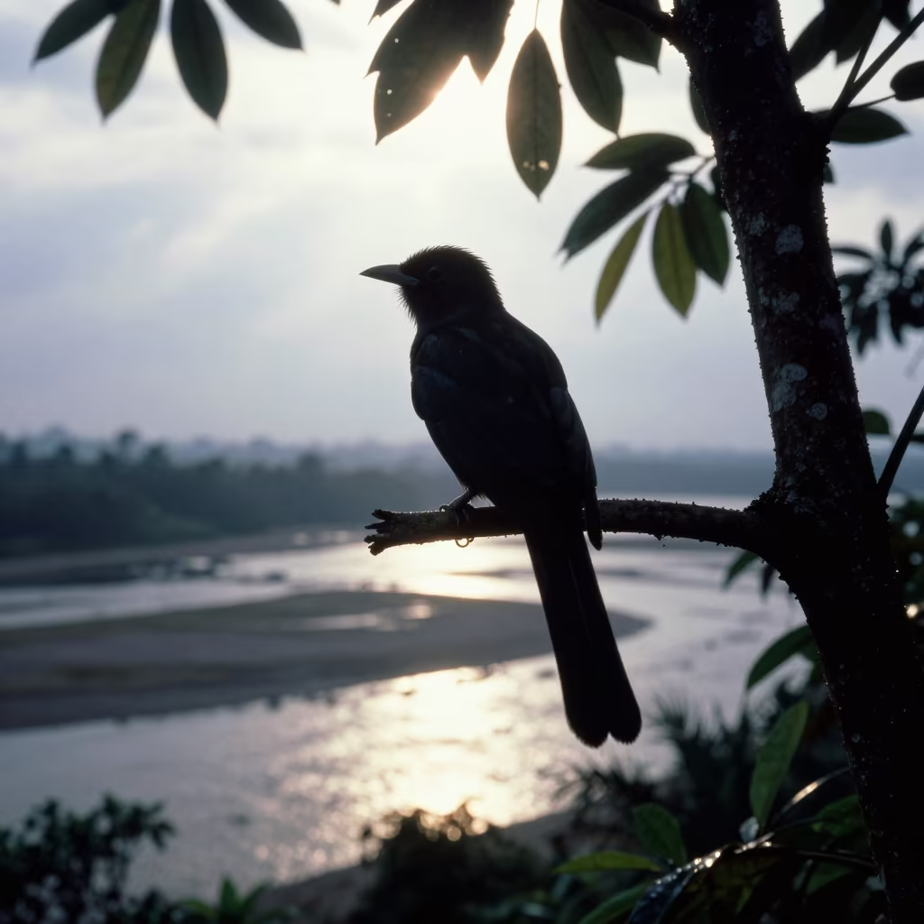 Silhouetted Trogon in Cloud Forest Canopy Light in beside a tidal inlet near Santiago de los Caballeros