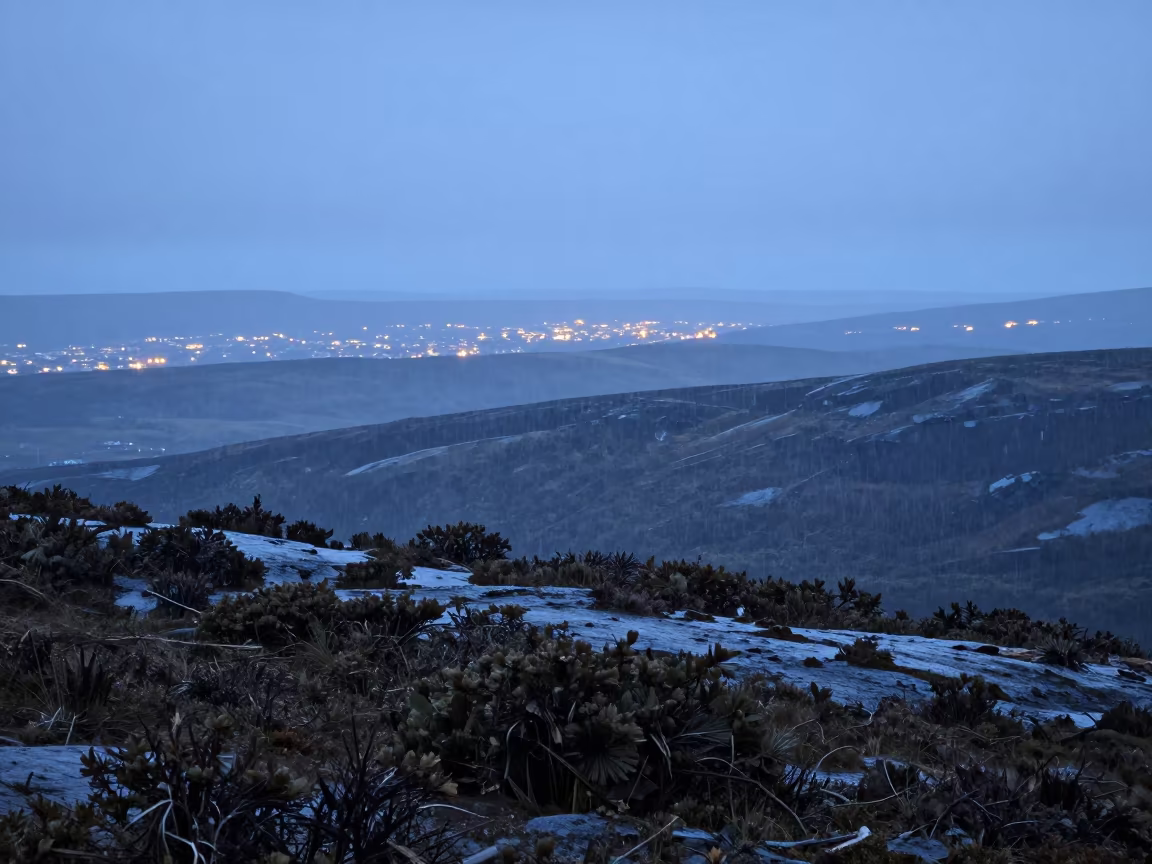 Silhouetted Tundra Ridge Over Ile Ife Foothills in from a ridge above layered foothills near Ile Ife