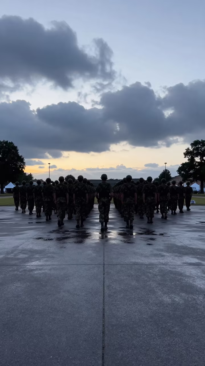 Silhouetted Water Can Rack on Odense Parade Ground in on a parade ground in Odense