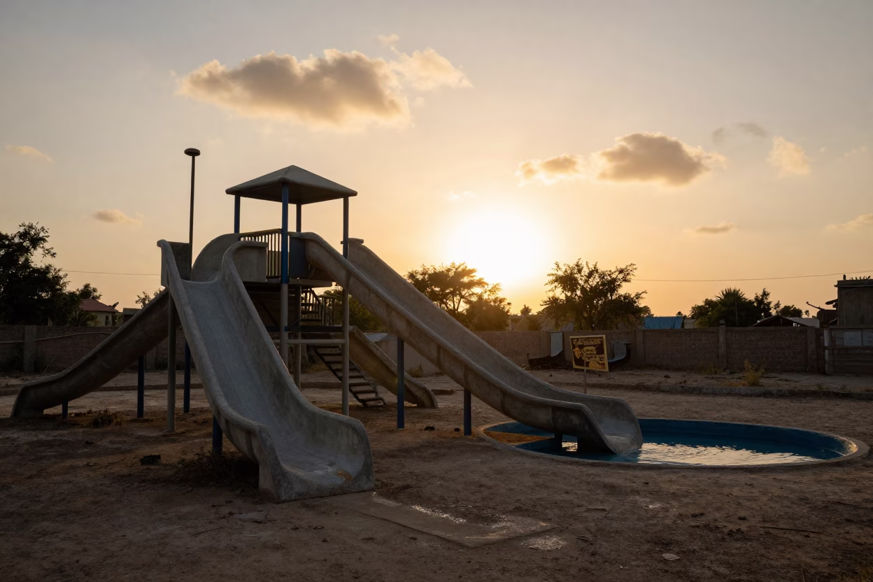 Silhouetted Water Park Ruins at Golden Hour in near Vehari