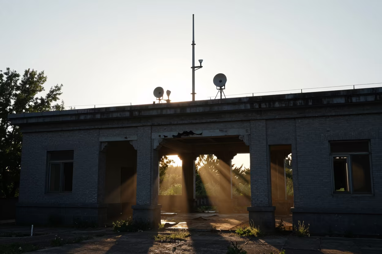 Silhouetted Weather Station Ruin Under Stone Arch Beijing in beneath a broken stone arch near Beijing