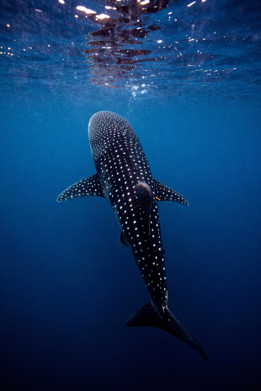 Silhouetted Whale Shark in Blue Hour Water in near Fukuoka