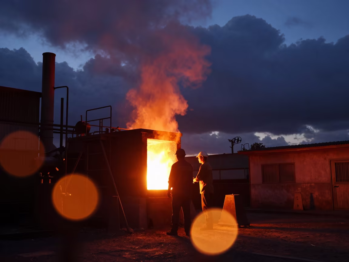 Silhouetted Worker at Salvador Foundry Furnace Mouth in in Salvador