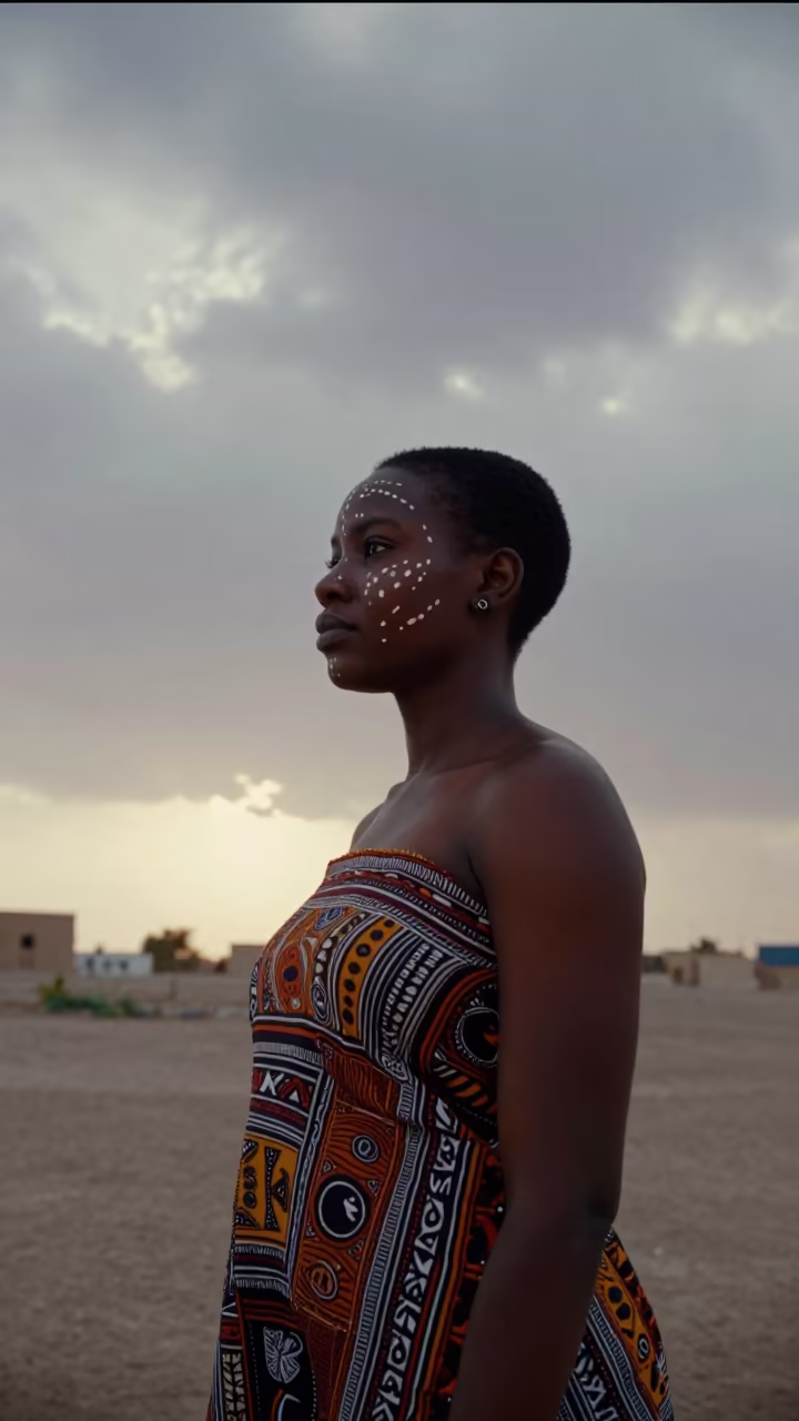 Silhouetted Yoruba Woman Against Basra Sky in in Basra