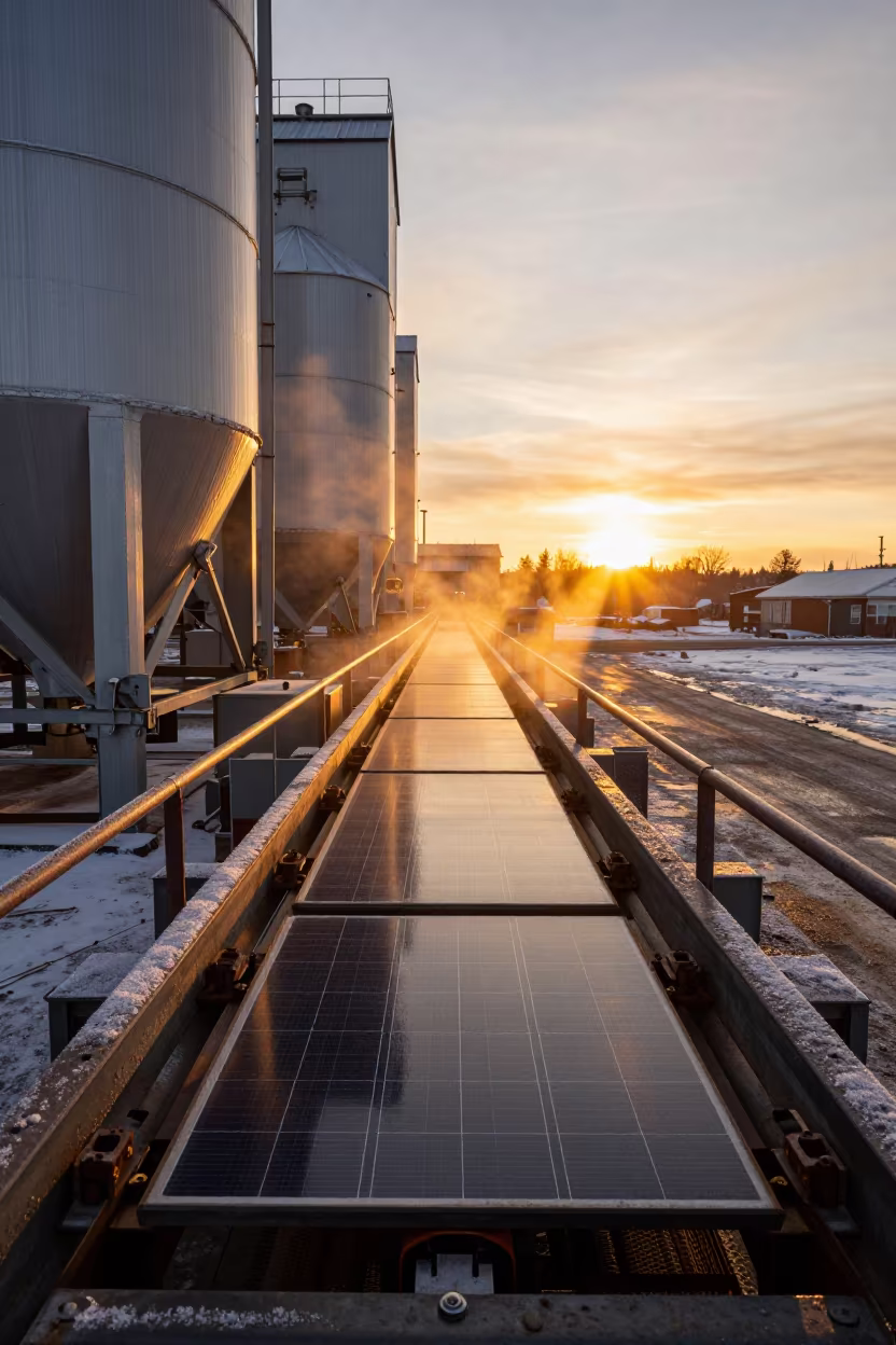 Silicon Wafers on Conveyor in Winter Grain Elevator in inside a grain elevator near Halifax