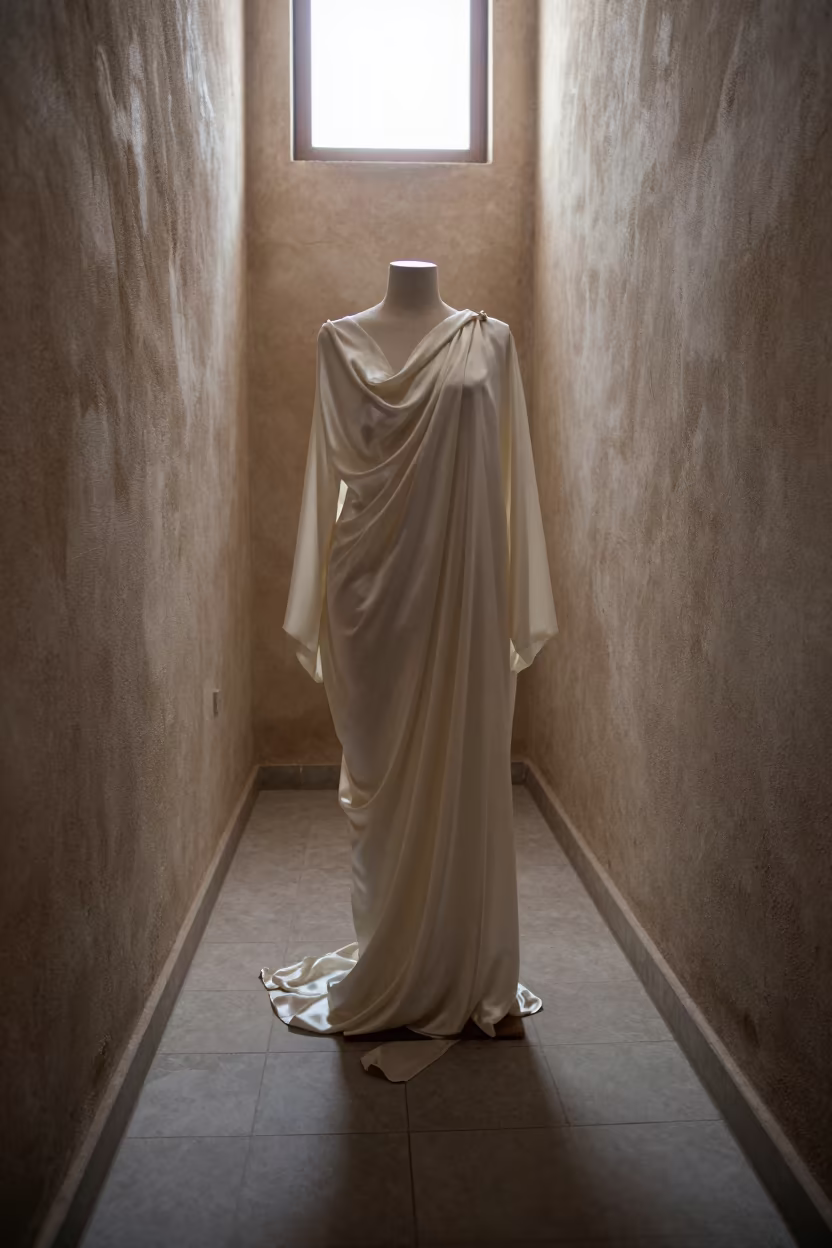 Silk Dress Form in Faiyum Dawn Corridor in in a backstage changing corridor in Faiyum