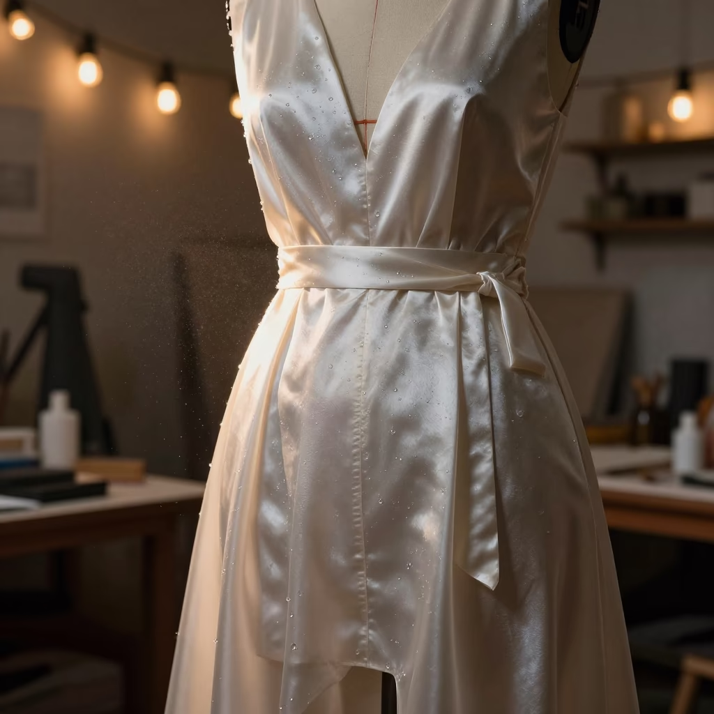 Silk Dress Form in Predawn Atelier Glow in inside a couture atelier in Islamabad